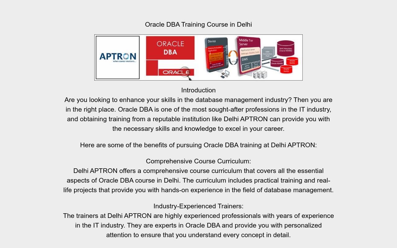 Oracle DBA training course at APTRON